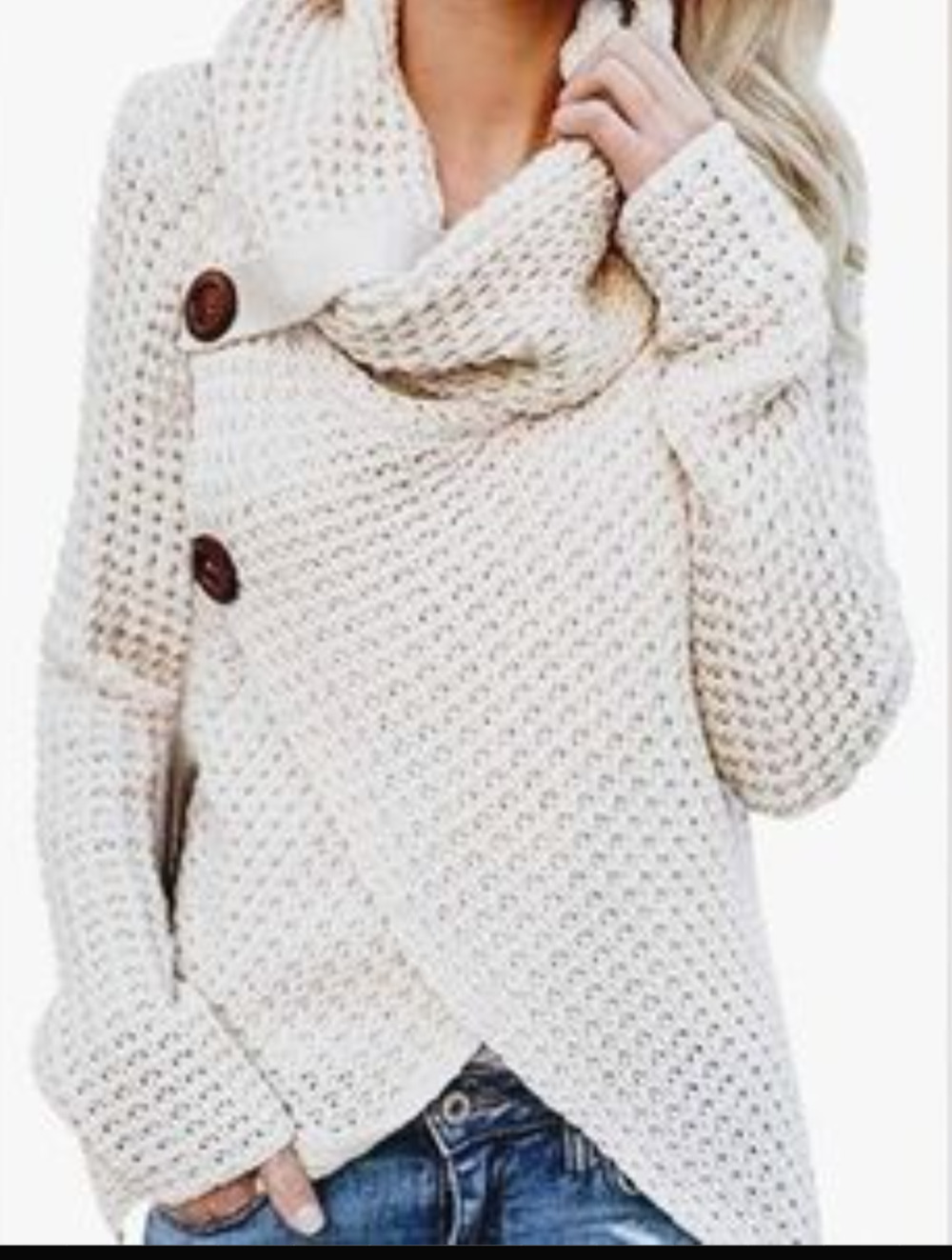Miracle USA cream loose knit cowl neck asymmetric sweater S/M Preppy Fisherman